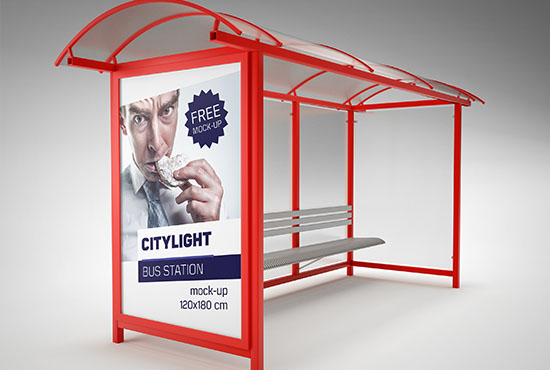 Free bus station citylight mockup