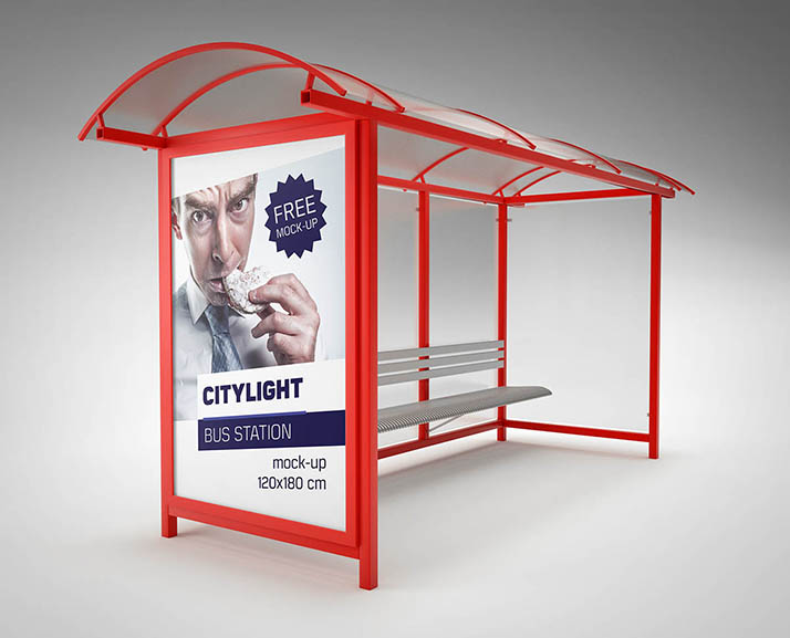 Free bus station citylight mockup