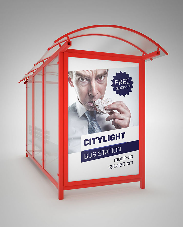 Free bus station citylight mockup