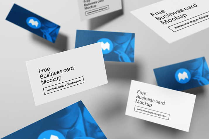 Free flying business cards mockup