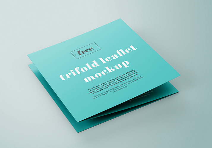 Free trifold square leaflet mockup
