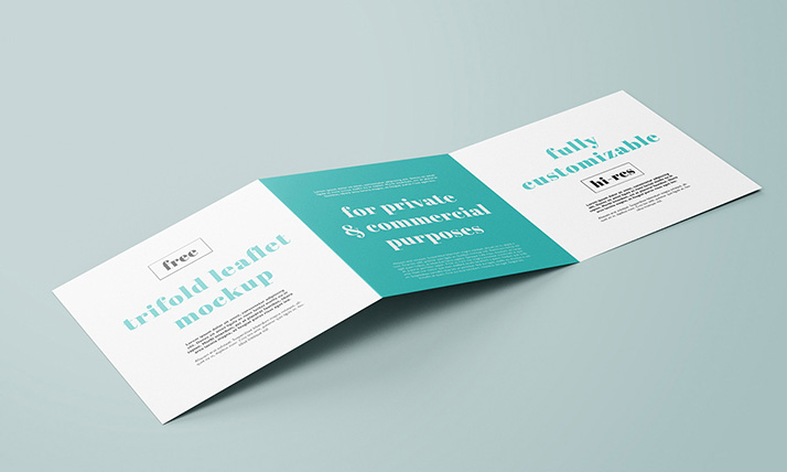 Free trifold square leaflet mockup