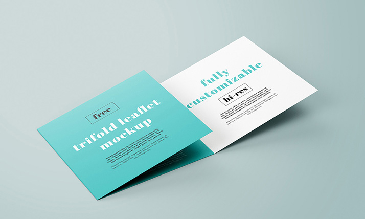 Free trifold square leaflet mockup