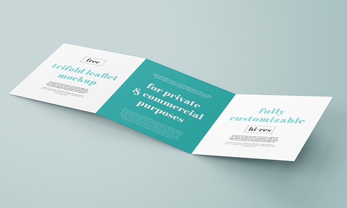 Free trifold square leaflet mockup