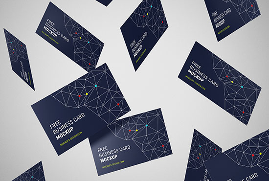 Free flying business cards mockup