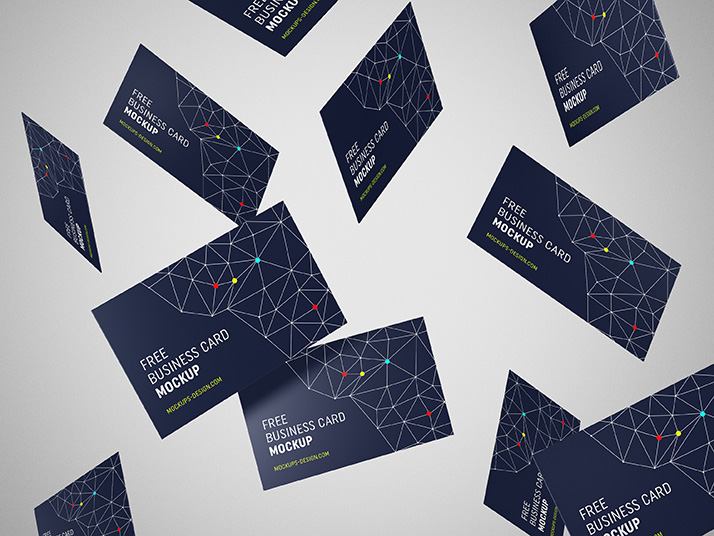 Free flying business cards mockup