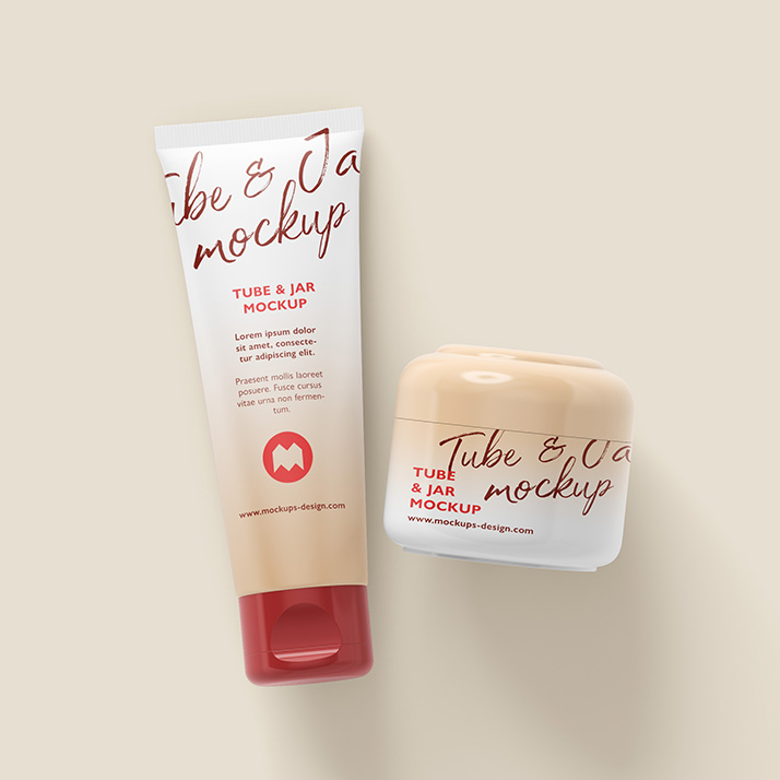 Free cosmetic tube and jar mockup