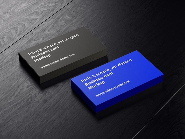 Free business cards on dark wood mockup