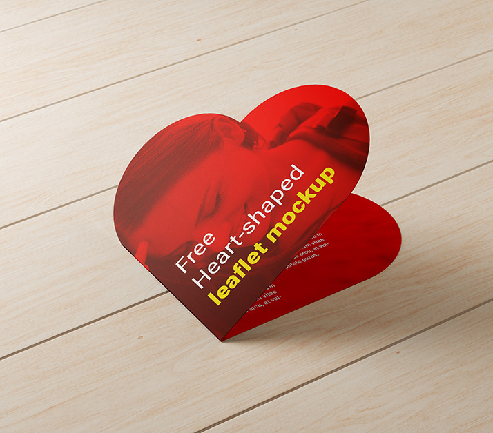 Free heart-shaped leaflet mockup