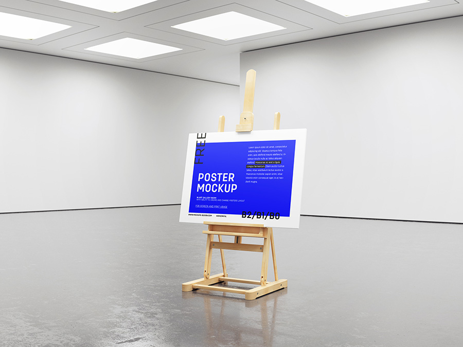 Free gallery easel poster frame mockup