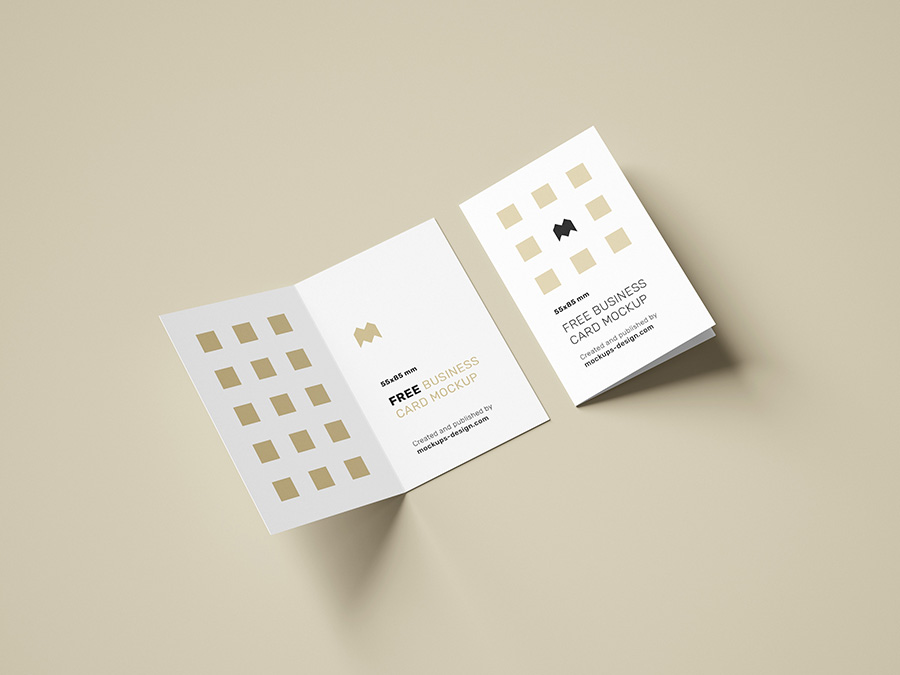 Free folded business cards mockup / 85x55mm