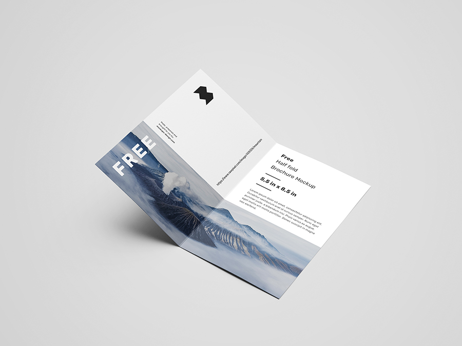 Free US half fold brochure mockup