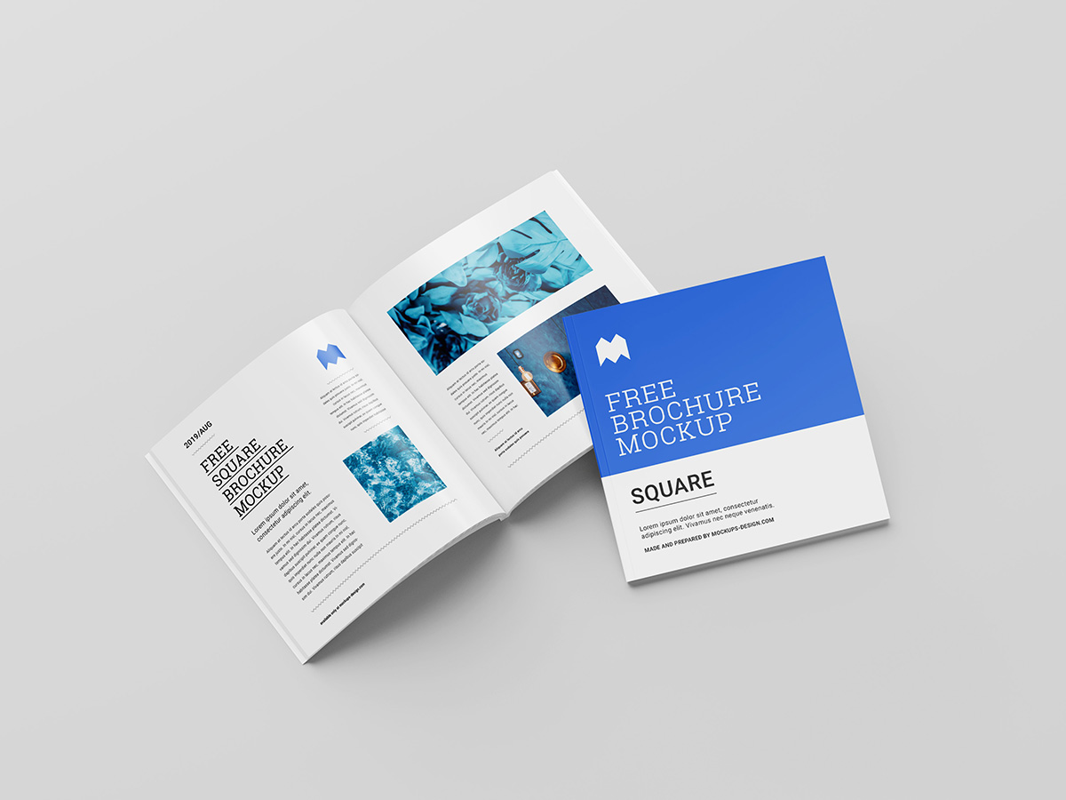 Free perfect binding square brochure mockup