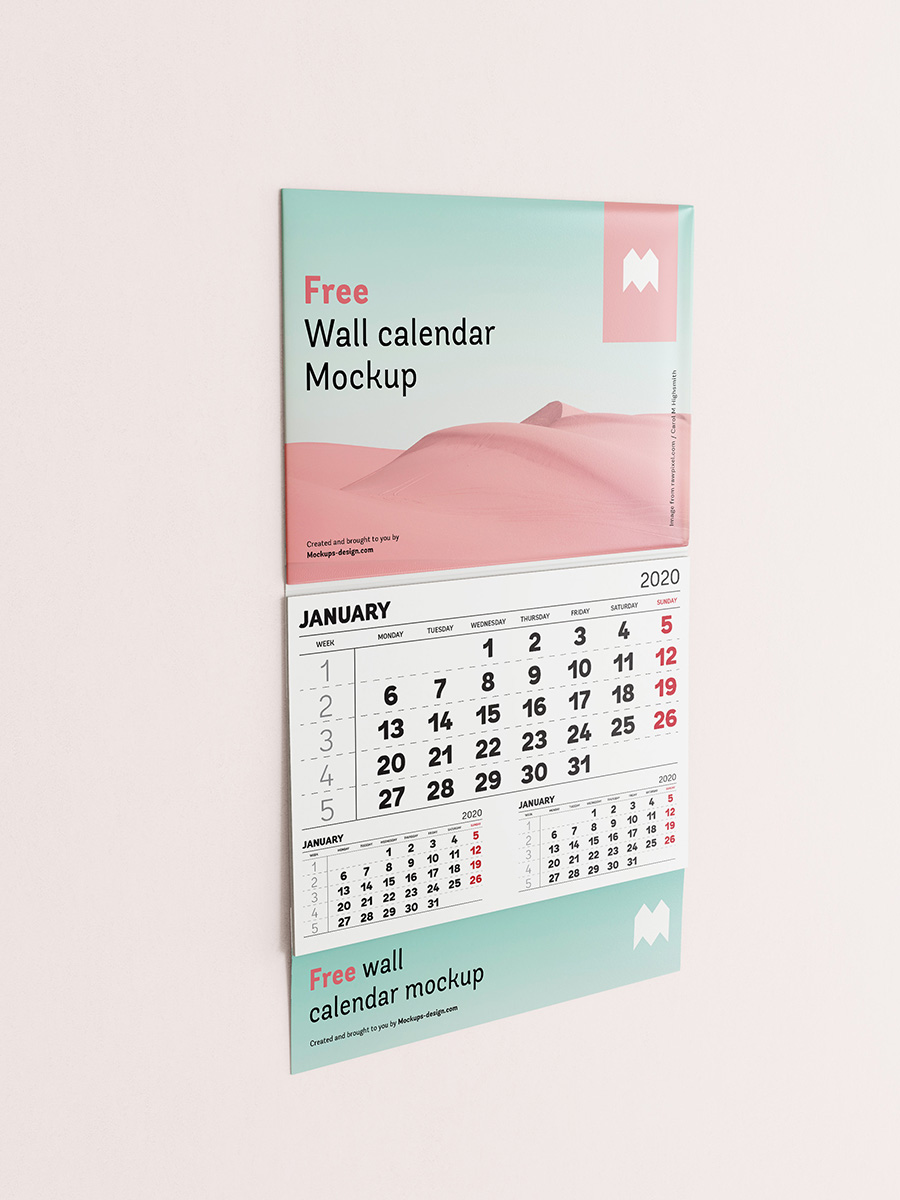 Free single panel wall calendar mockup