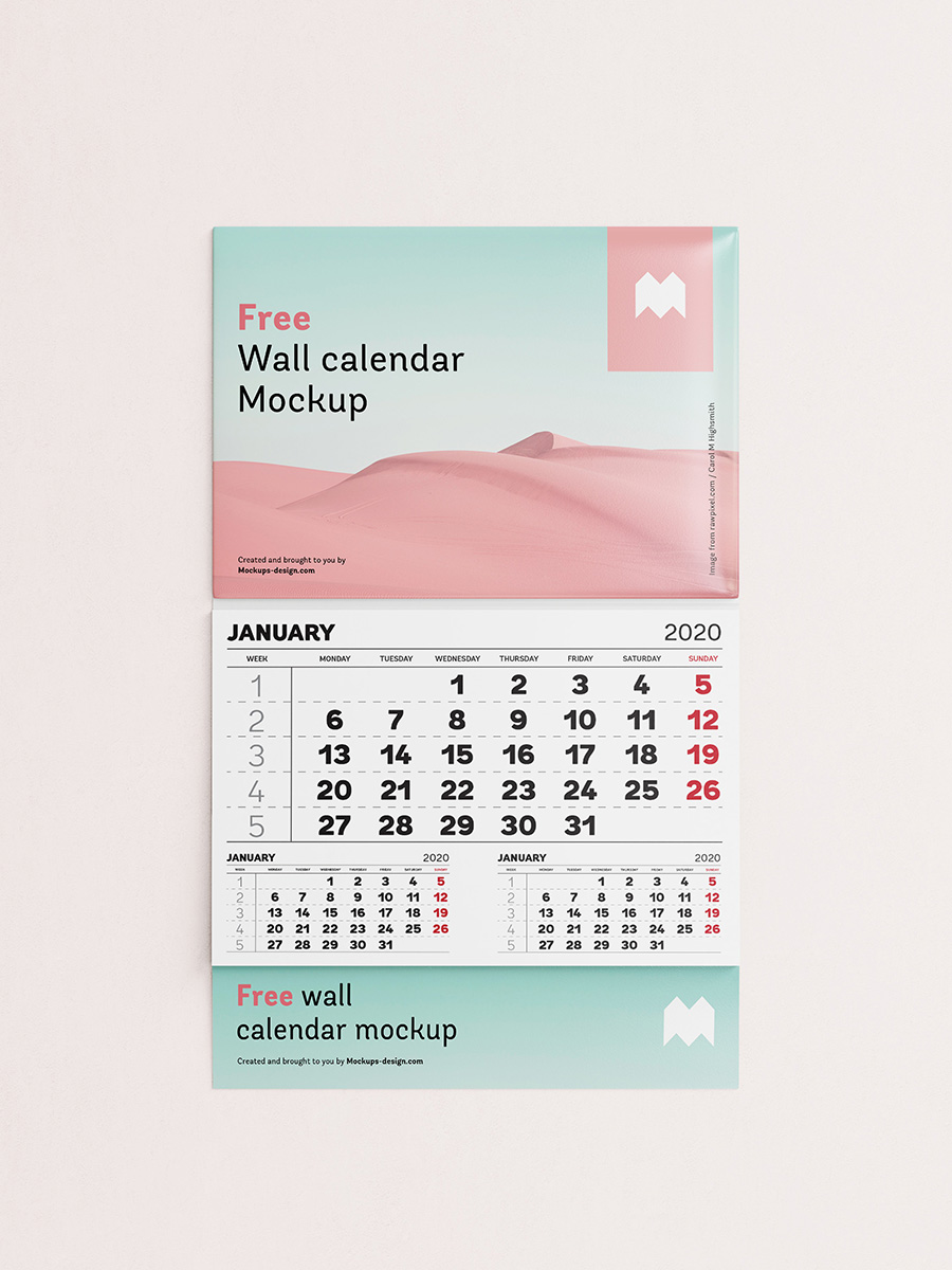Free single panel wall calendar mockup
