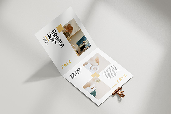 Free folded square brochure mockup