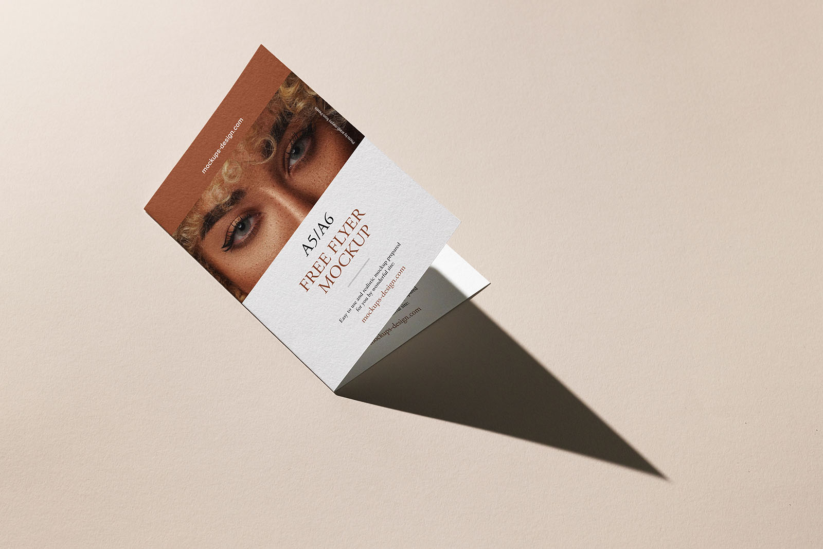 Free bi fold flyer with strong shadow mockup