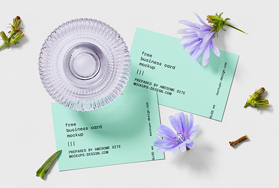 Business card with flowers mockup
