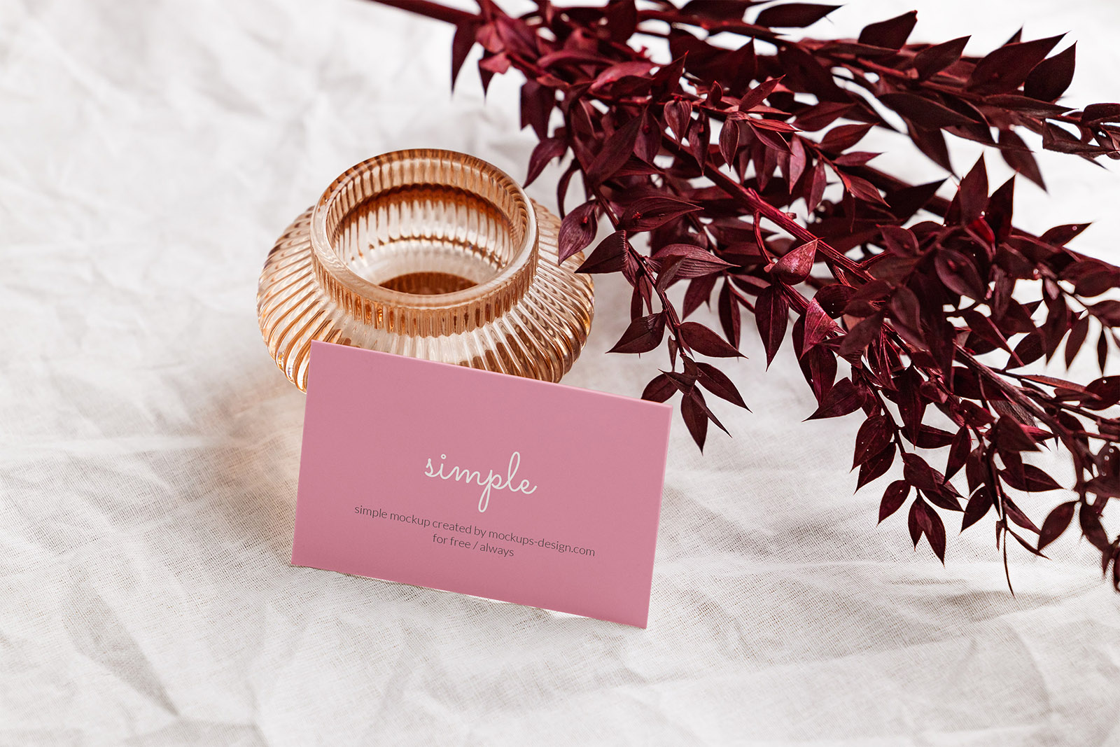Business card with red plant mockup