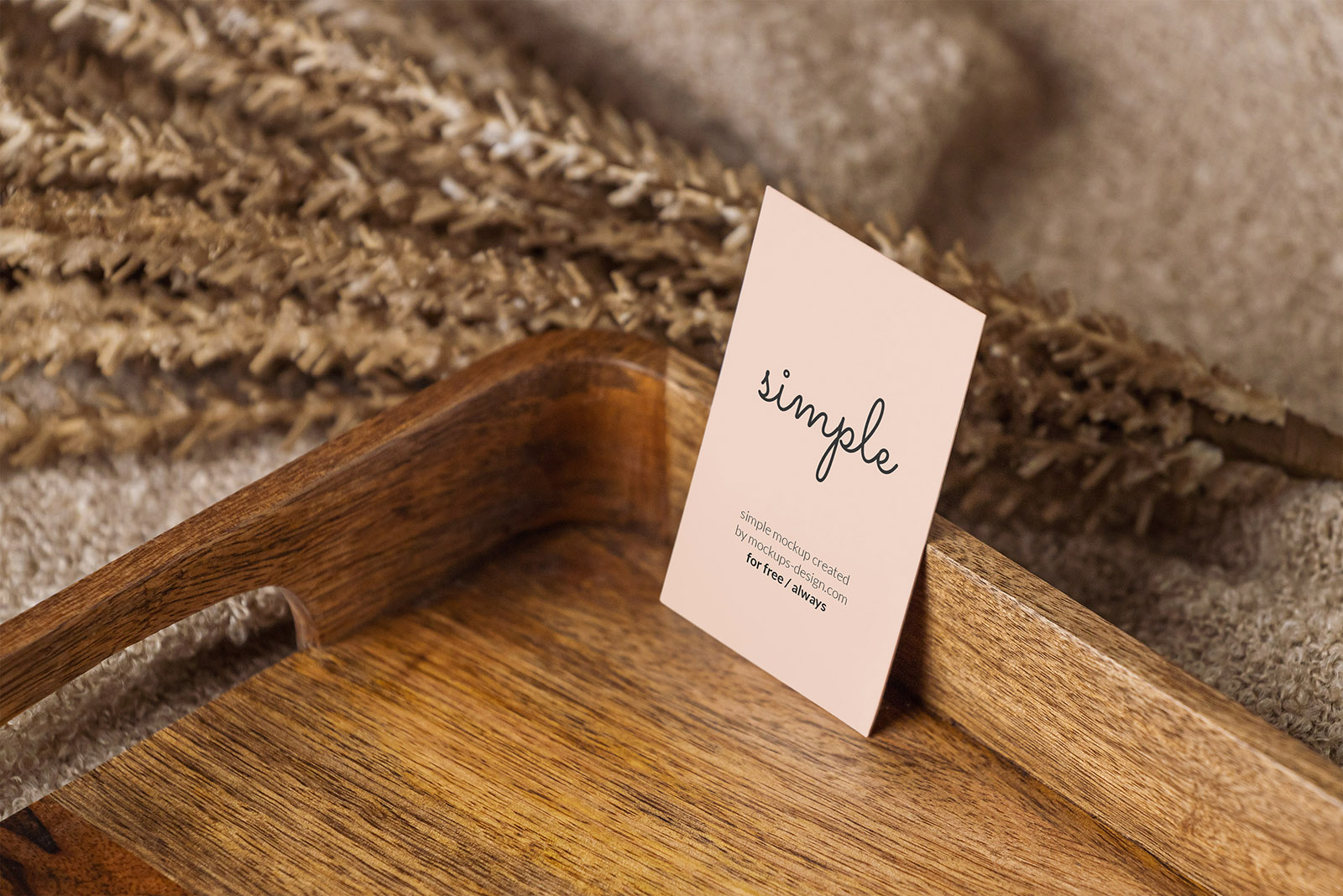 Business card in wooden tray mockup