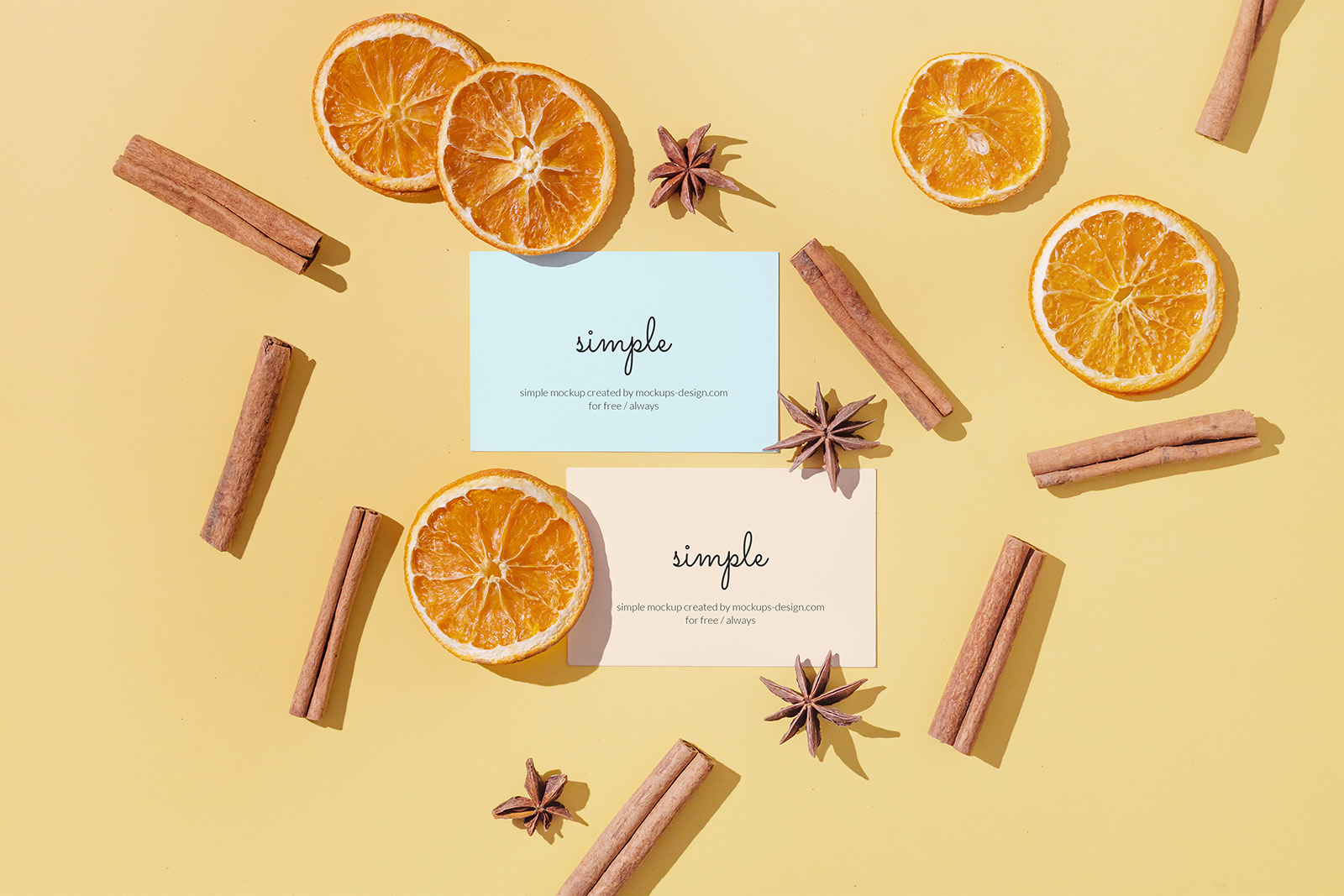 Business cards with dried oranges mockup