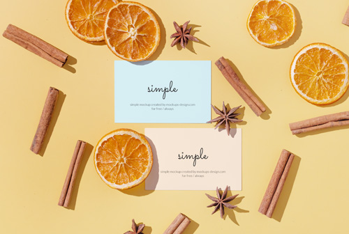 Business cards with dried oranges mockup