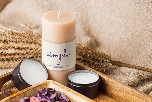 Candle with aromatherapy elements mockup