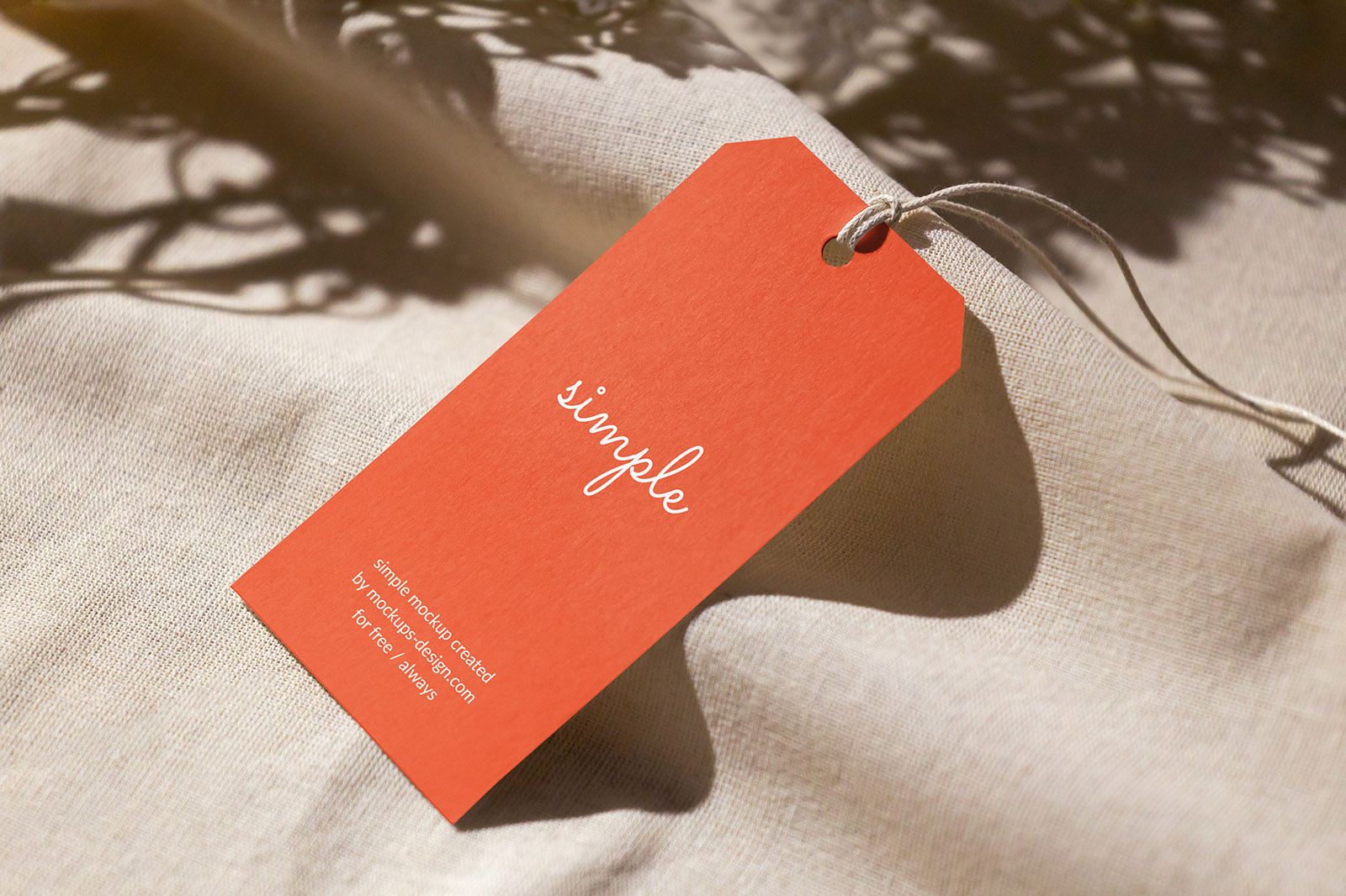 Label tag on linen material mockup