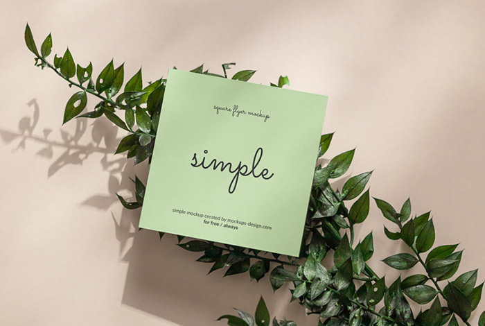 Square flyer on green leafs mockup
