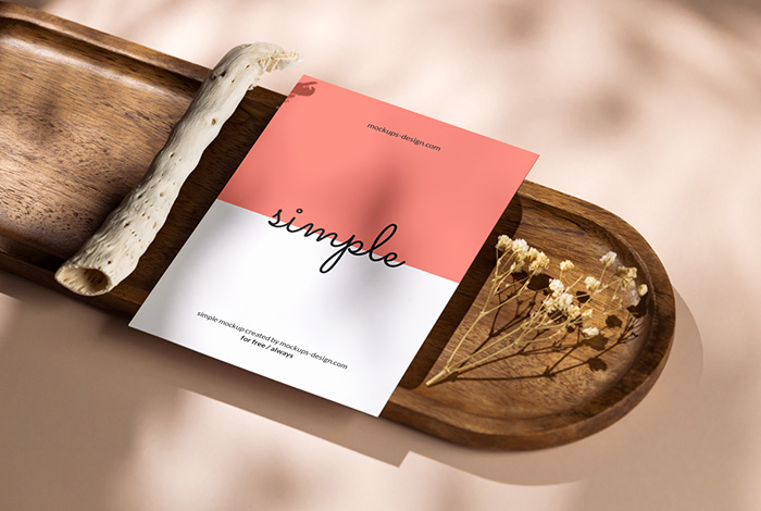 A6 Flyer on tray with dried plants mockup