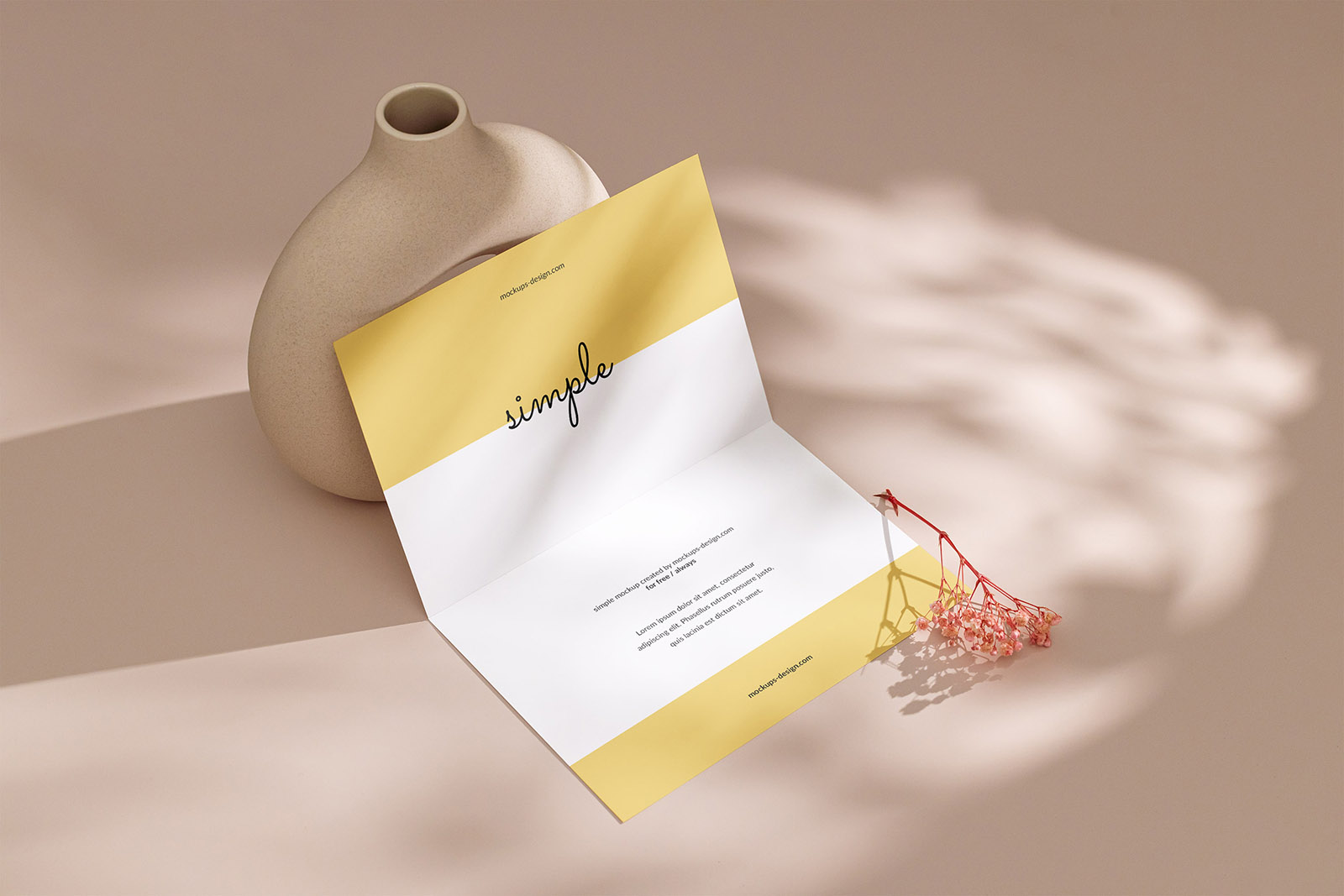 Bi fold flyer with flowerpot mockup