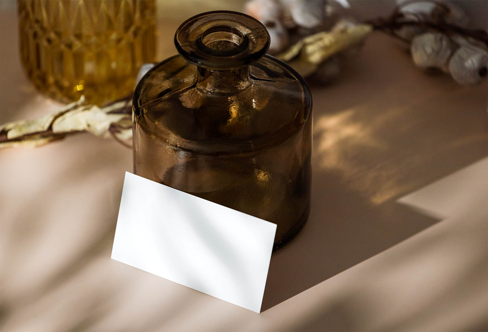 Business card with glass vase mockup
