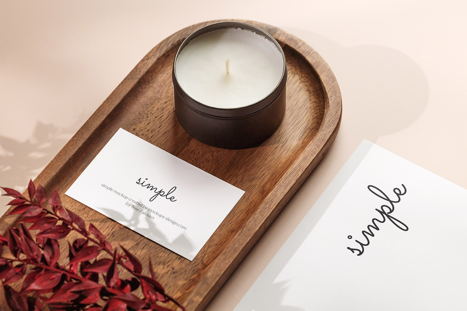 Business card with paper and candle mockup