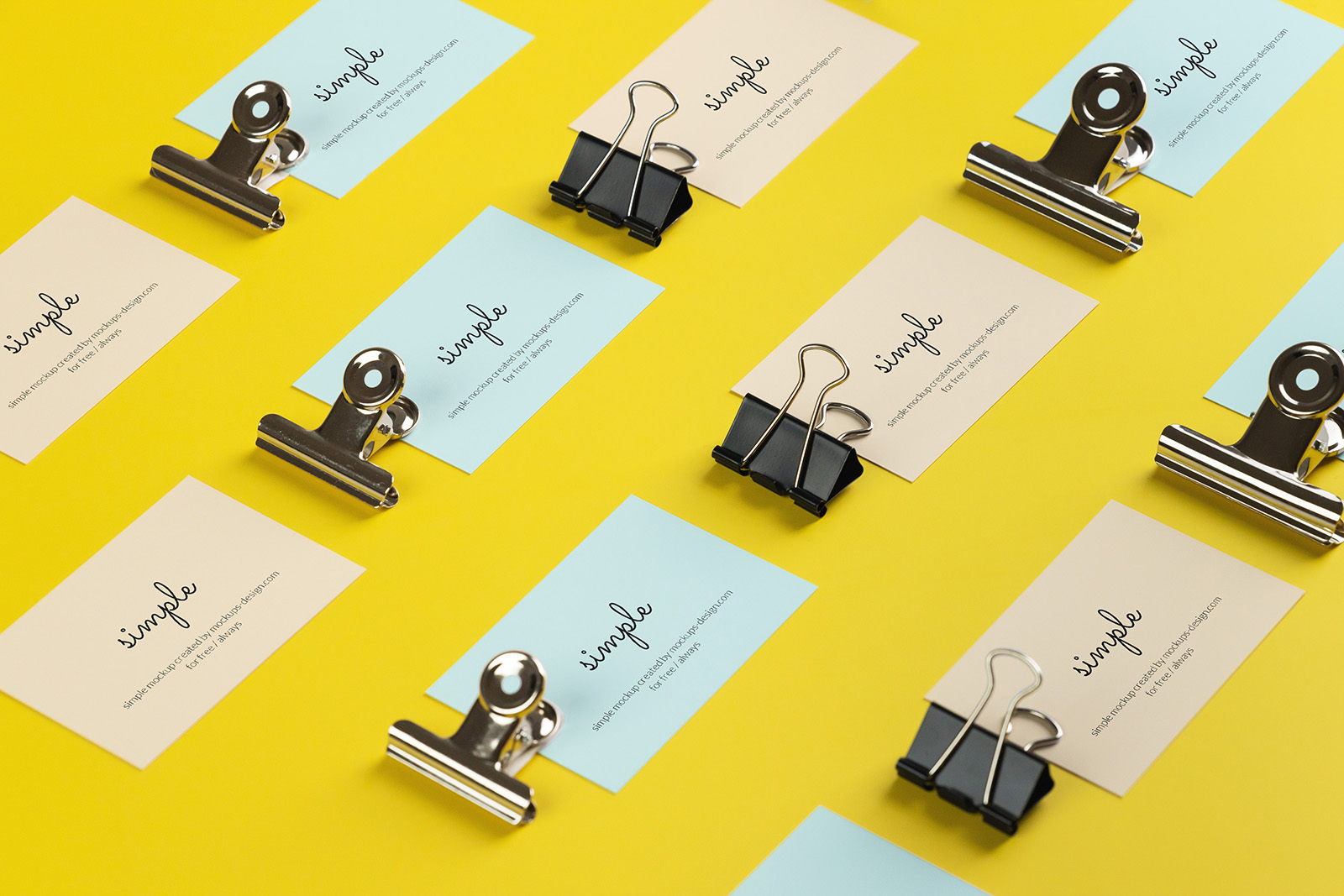 Business cards grid on yellow background mockup