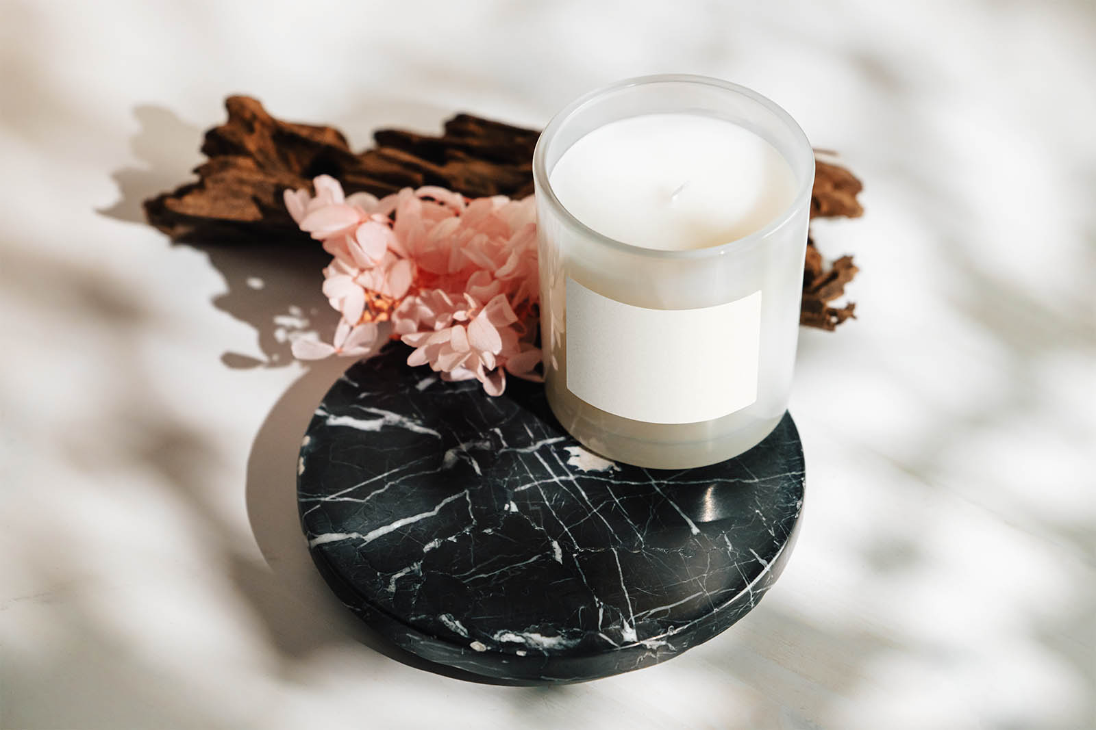 Candle on the marble tile mockup