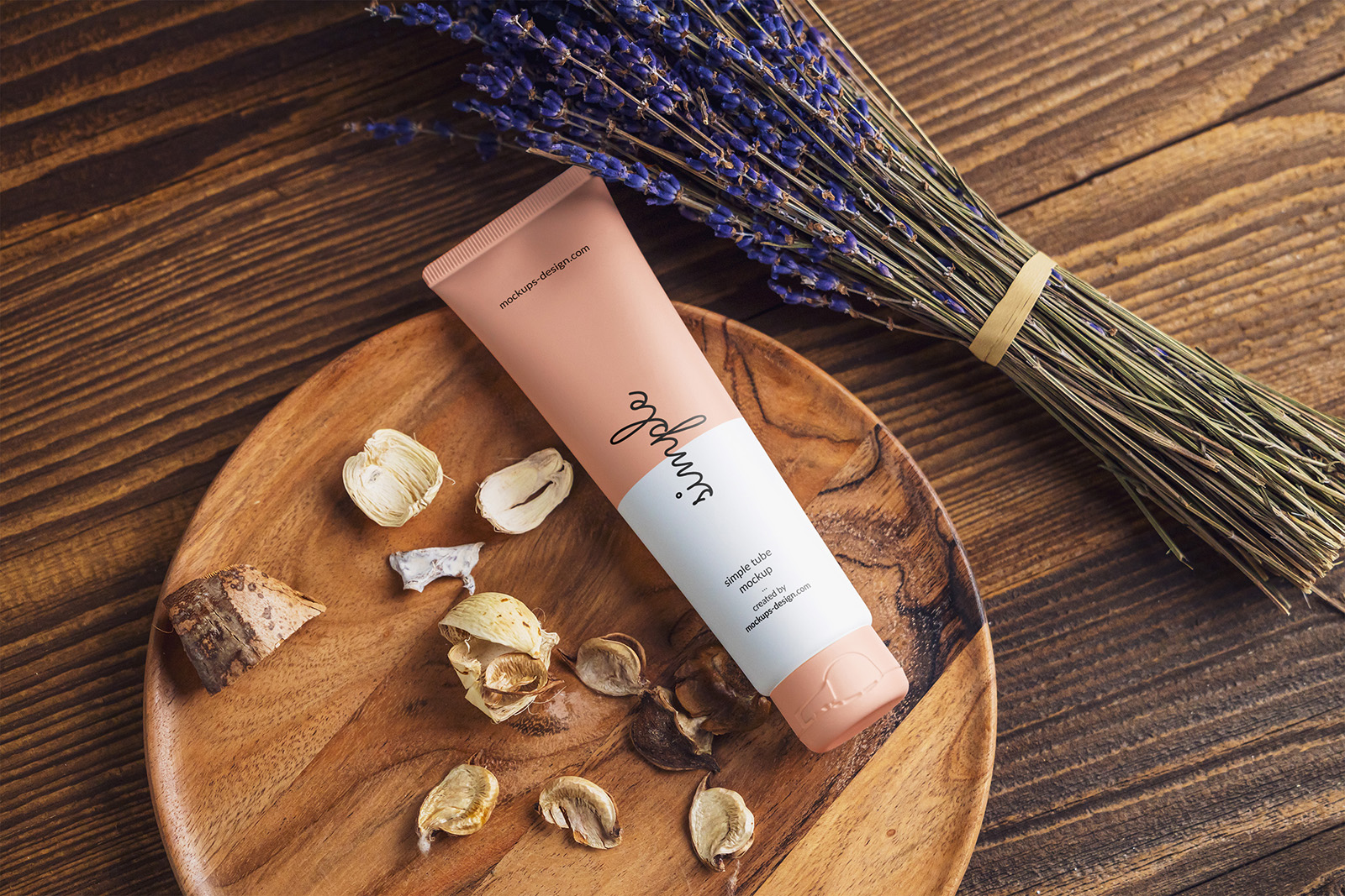 Cosmetic tube with lavender mockup
