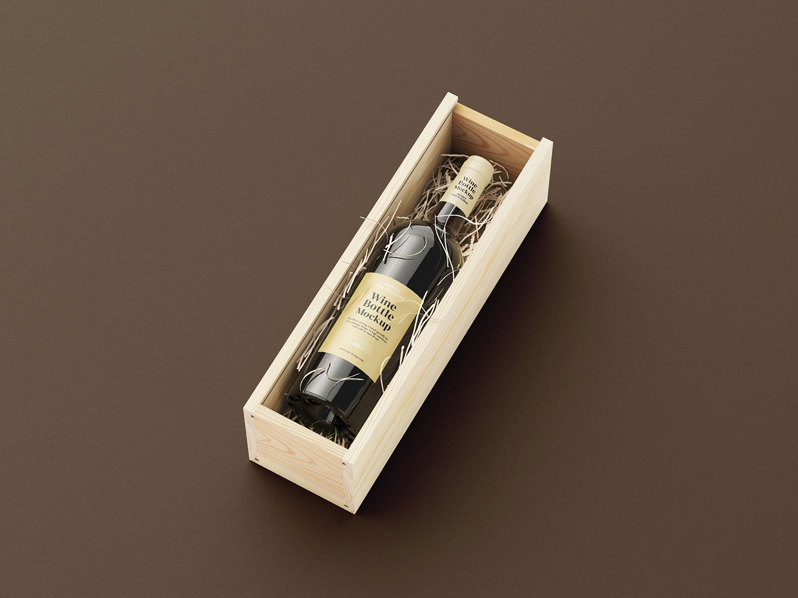 Opened wine box mockup with wooden craft