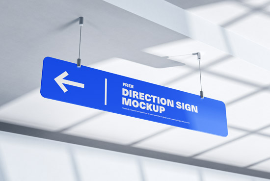 Hanging direction sign mockup