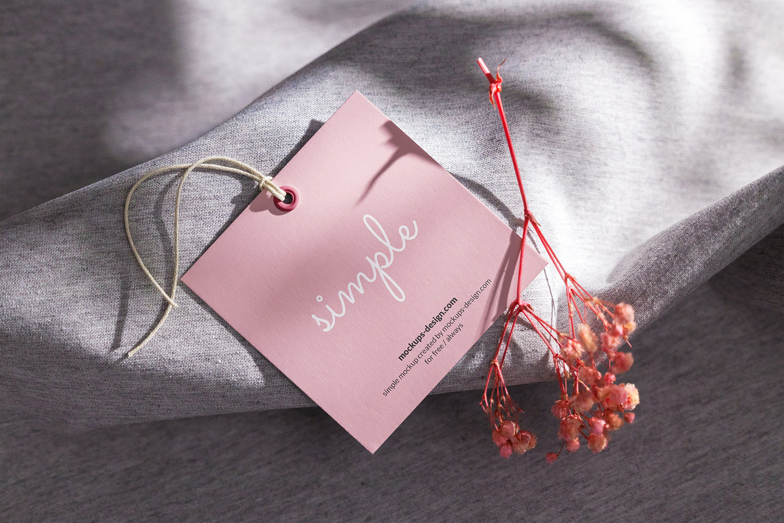 Square label tag on material mockup