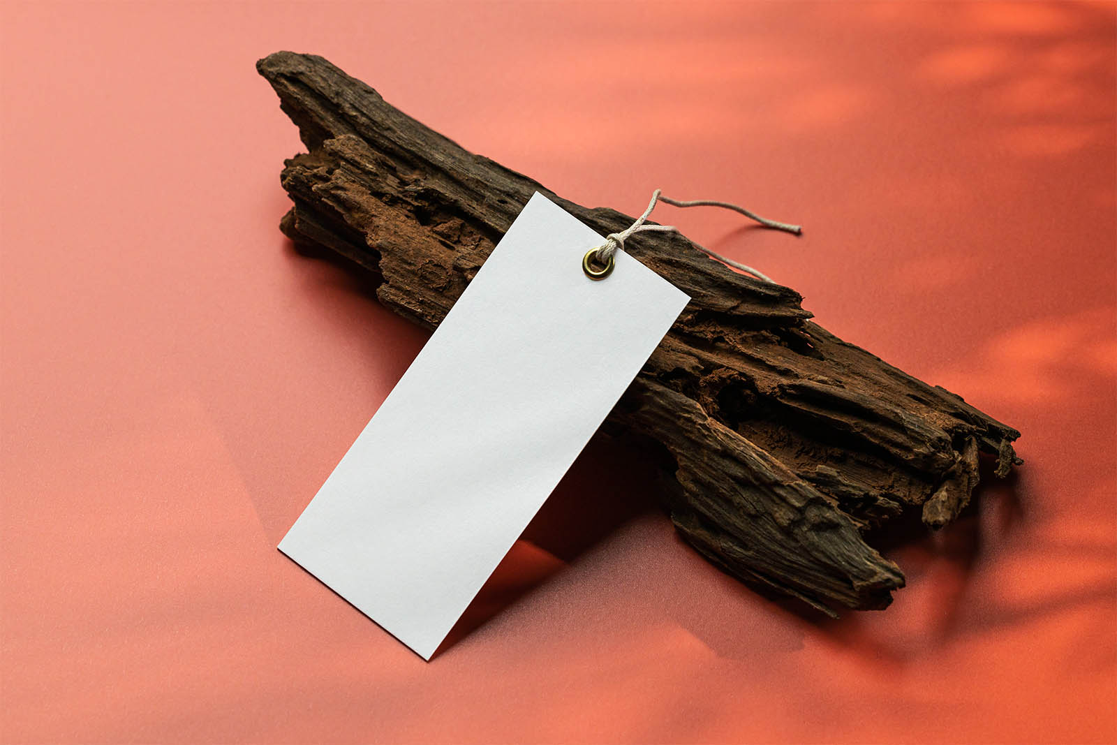 Label tag on red background mockup