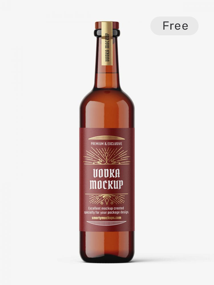 Premium amber vodka bottle mockup