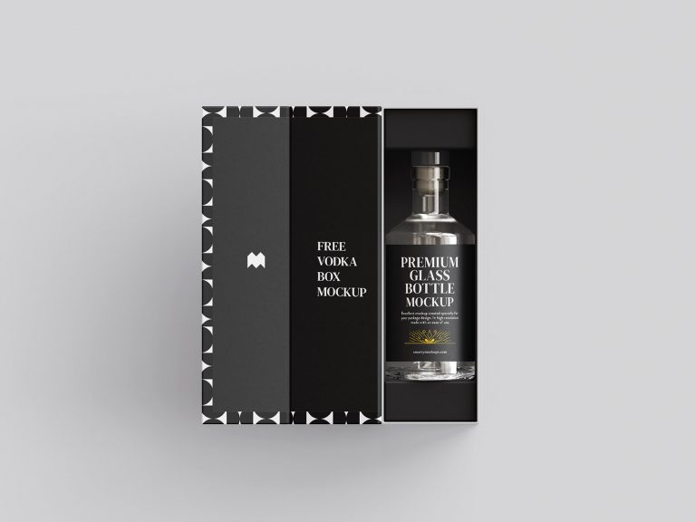 Vodka bottle in box mockup - Mockups Design