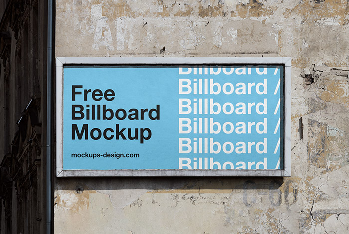 Billboard on damaged wall mockup