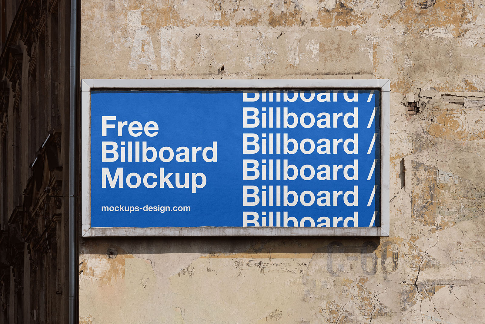 Billboard on damaged wall mockup