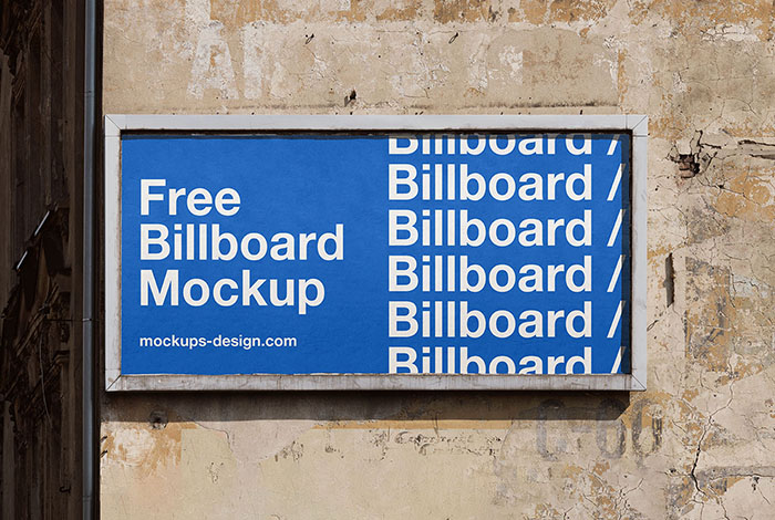 Billboard on damaged wall mockup