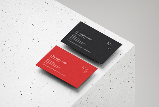 Business cards on concrete cube mockup