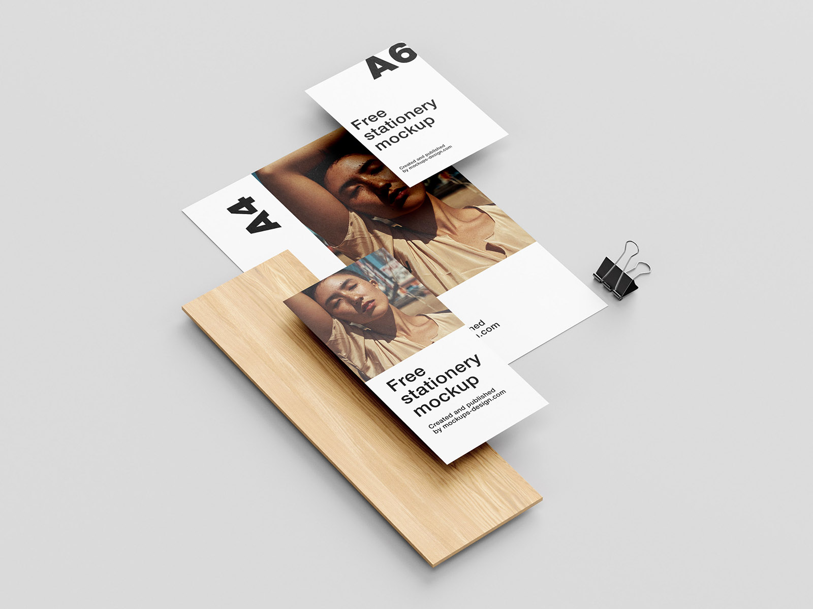 Stationery with wood elements mockup