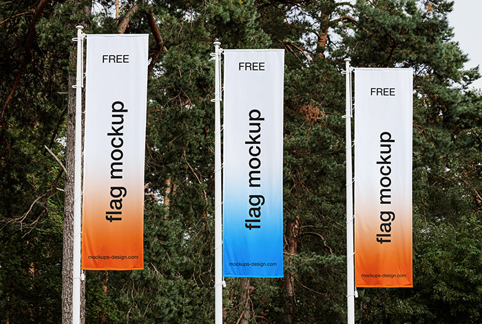 Download Free Three banner flags mockup – Mockups Design