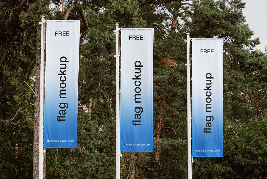 Three banner flags mockup