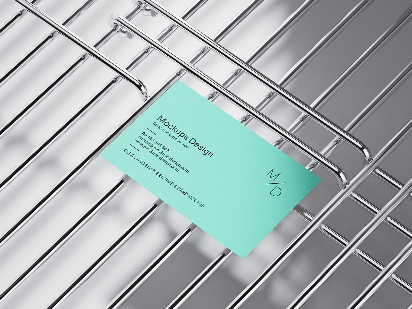 Business cards on metal grid mockup